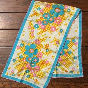 VTG Sally Gee Pink Blue Floral Geometric Oblong Rectangle Scarf 13x44” MCM